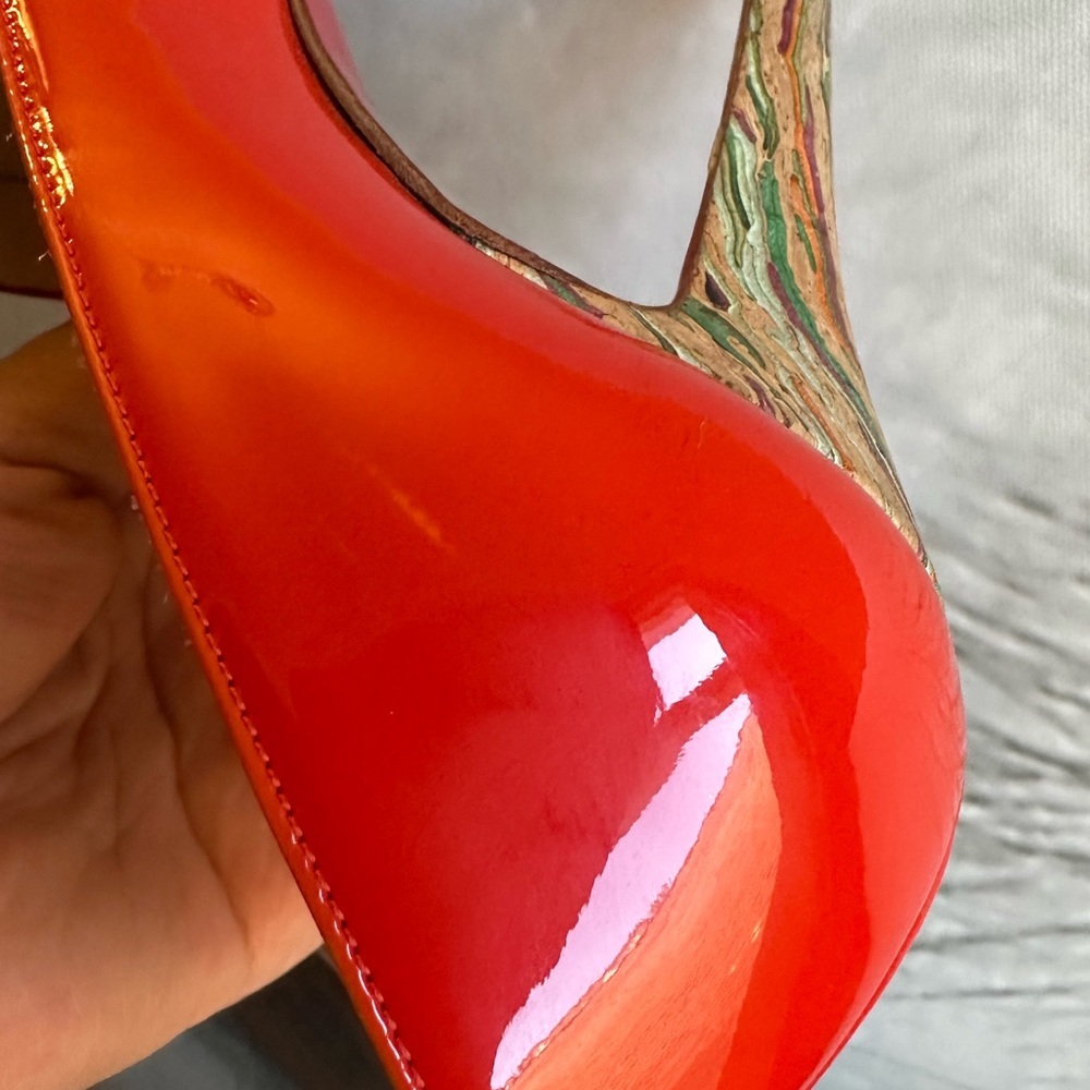 🌺CHRISTIAN LOUBOUTIN 👠 Banane 140 Patent Cork Trinidad Pumps size 35.5 - Picture 11 of 17
